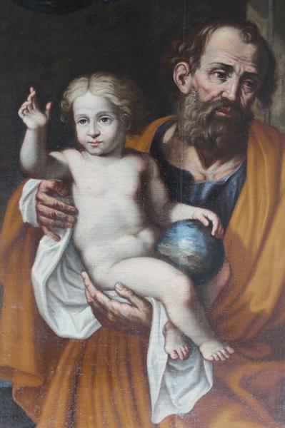 tableau : saint Joseph et l'enfant Jésus entourés d'angelots, vue partielle