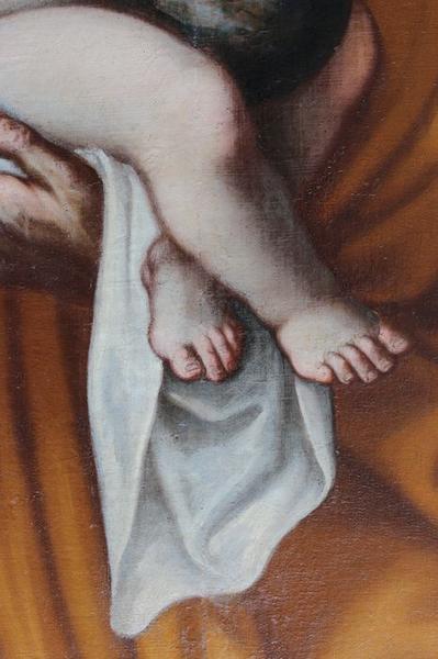 tableau : saint Joseph et l'enfant Jésus entourés d'angelots, détail