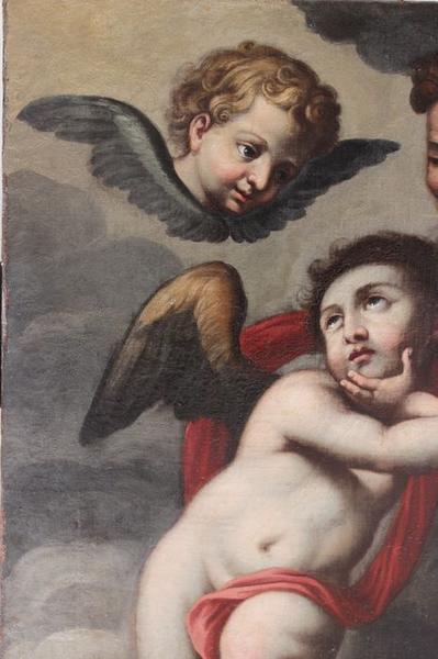 tableau : saint Joseph et l'enfant Jésus entourés d'angelots, détail