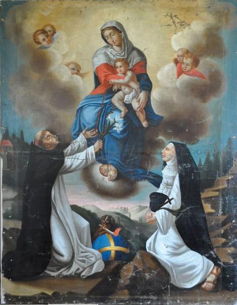 tableau : Remise du Rosaire à saint Dominique et à sainte Catherine de Sienne, vue générale