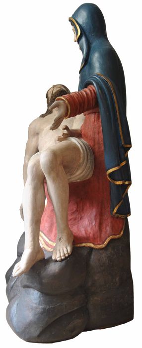 groupe sculpté : Vierge de pitié, profil gauche, vue générale