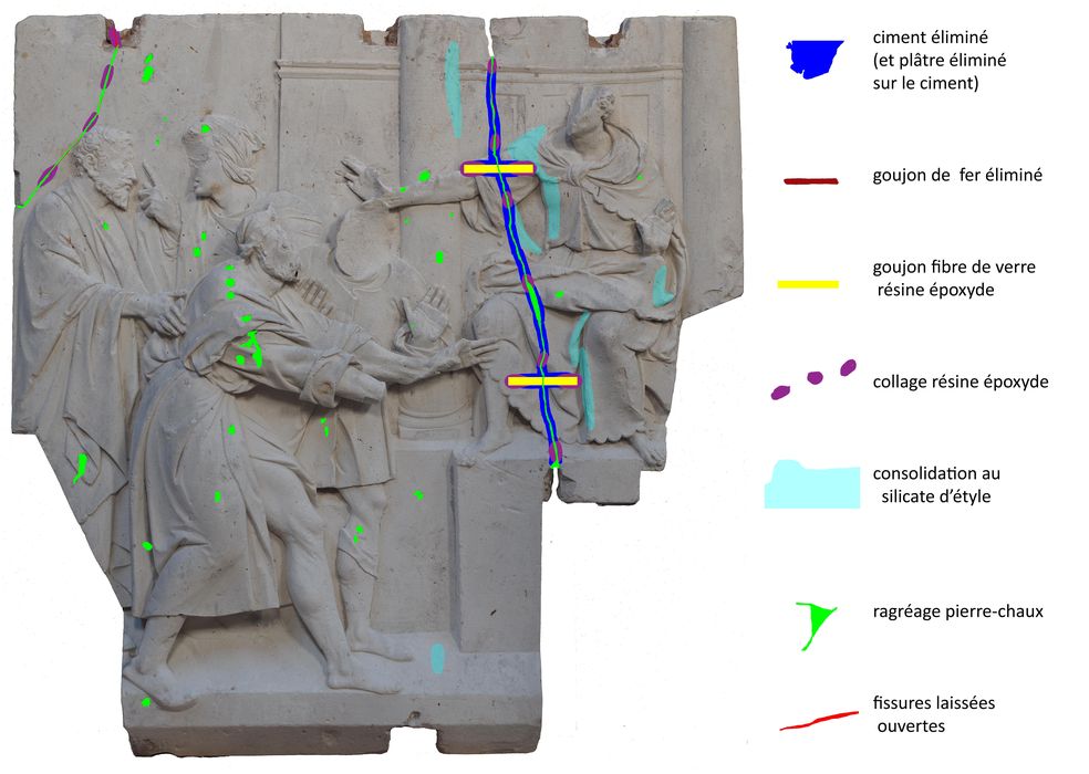 bas-relief : Conversion de Sergius Paulus (la), relevé dessiné du traitement