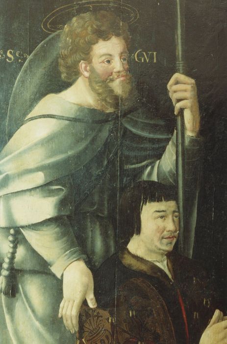 tableau : la Rencontre d'Abraham et de Melchisédech, revers : Saint Guy et un donateur, détail