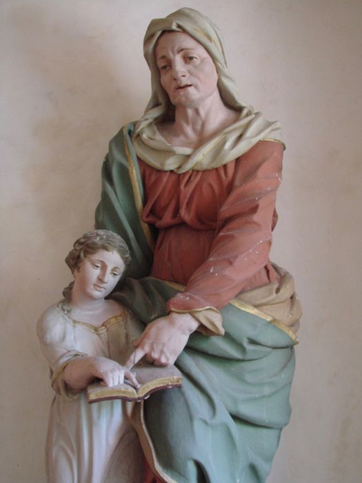 groupe sculpté : Education de la Vierge (l’), vue partielle