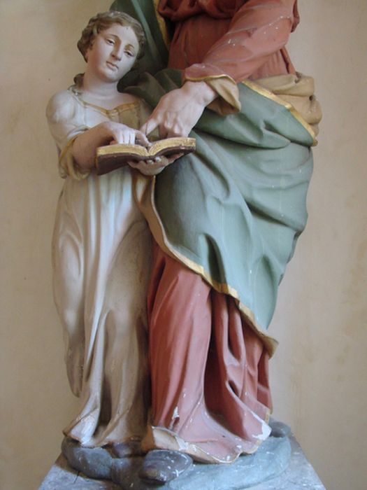 groupe sculpté : Education de la Vierge (l’), vue partielle