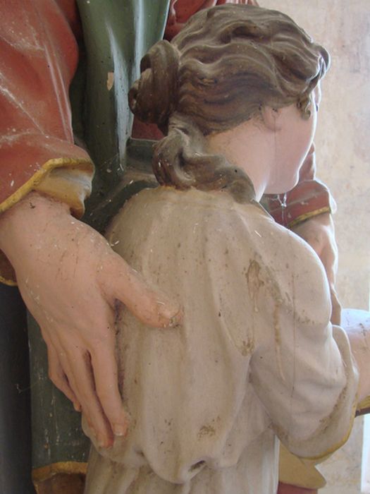 groupe sculpté : Education de la Vierge (l’), détail