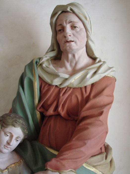 groupe sculpté : Education de la Vierge (l’), vue partielle
