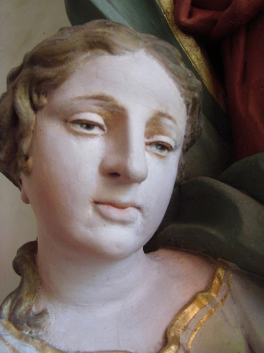 groupe sculpté : Education de la Vierge (l’), détail