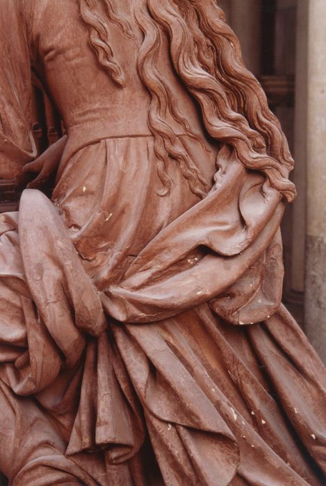 statue : Sainte Cécile jouant de l'orgue, détail