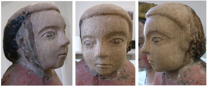 statue : Vierge à l'Enfant, détails du visage réalisé par l’atelier Le Ber (Sizun – 29)