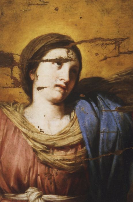 tableau : Vierge encadrée de saint Louis et sainte Catherine de Sienne, détail