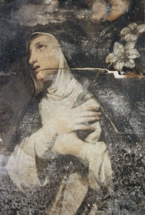 tableau : Vierge encadrée de saint Louis et sainte Catherine de Sienne, détail