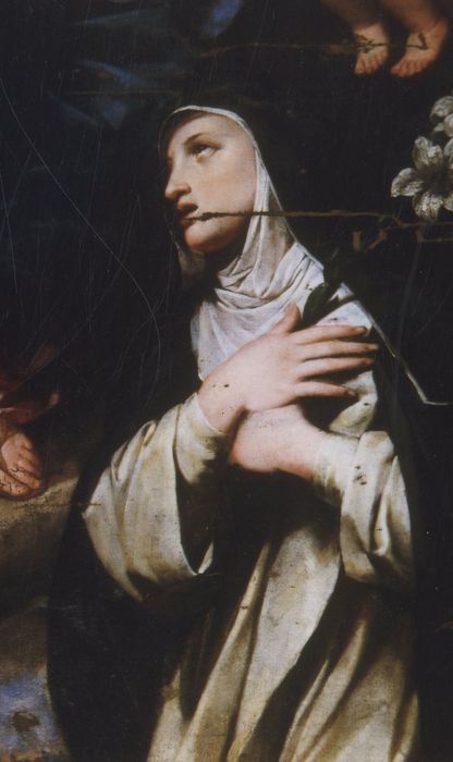 tableau : Vierge encadrée de saint Louis et sainte Catherine de Sienne, détail