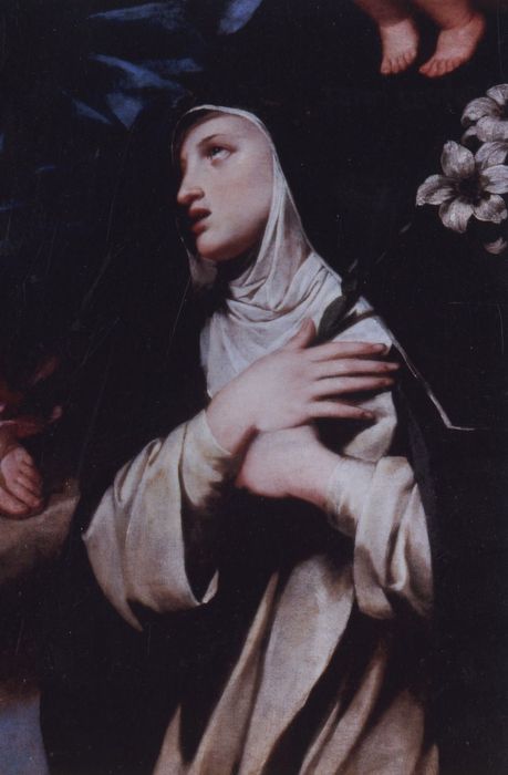tableau : Vierge encadrée de saint Louis et sainte Catherine de Sienne, détail