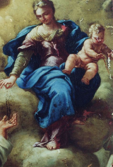 tableau : Donation du rosaire avec les mystères de la vie du Christ, détail