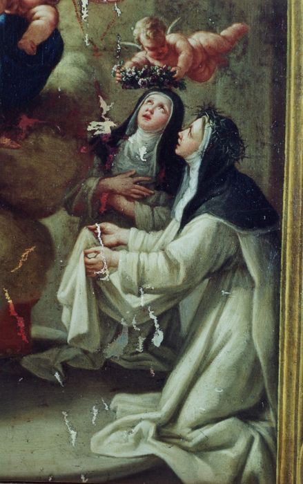 tableau : Donation du rosaire avec les mystères de la vie du Christ, détail