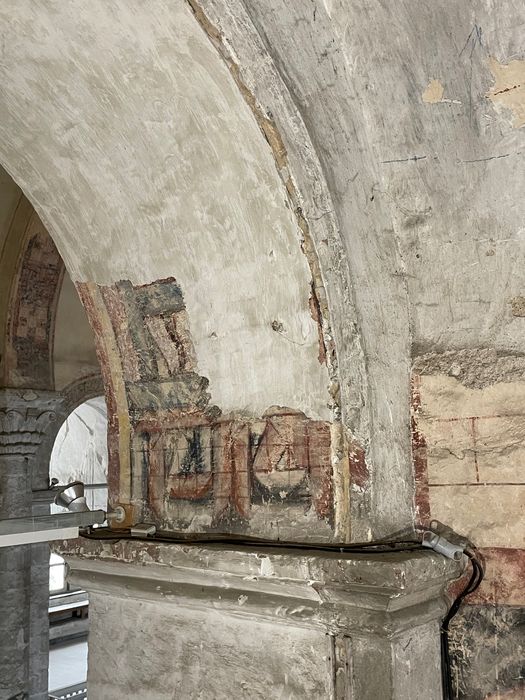 église abbatiale, tribune ouest, travée 5, peintures monumentales (fragments), détail