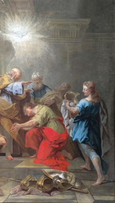 tableau : Ananie imposant les mains à Saint Paul, vue partielle