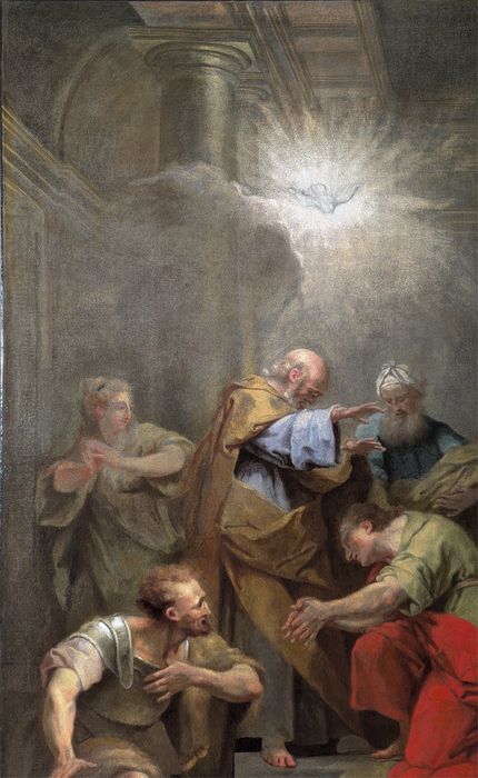 tableau : Ananie imposant les mains à Saint Paul, vue partielle