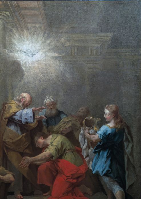 tableau : Ananie imposant les mains à Saint Paul, vue partielle