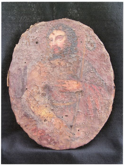 retable dit de sainte Barbe, détail d’un tableau : Saint évêque tenant sa tête (photocopie numérisée)