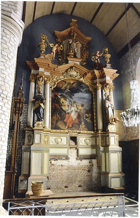 autel de Saint-Nicolas, tabernacle, retable, statues, tableau : Martyre d'une sainte (photocopie numérisée)