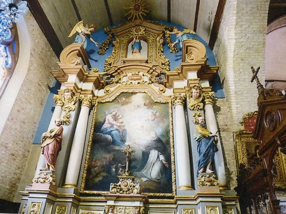autel, tabernacle, retable de la Vierge, statues, tableau : Vierge remettant le rosaire à saint Dominique (la) (photocopie numérisée)