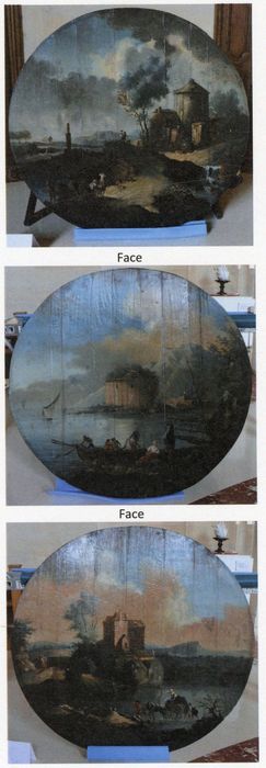 2 tableaux : moisson, Pêche, dessus de porte