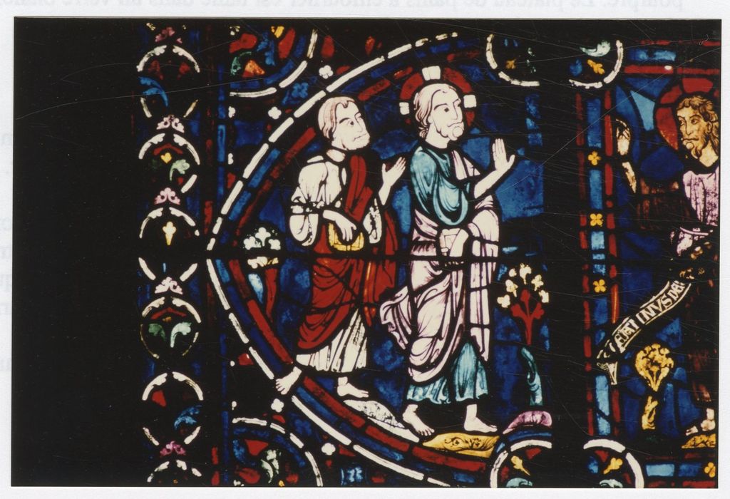 verrière n°0 (verrière des apôtres), détail du panneau 4 (Christ suivi d’un homme)
