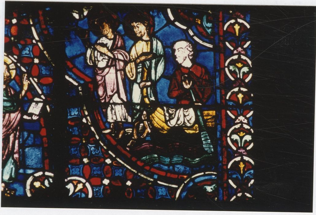 verrière n°0 (verrière des apôtres), détail du panneau 18 (Jacques et Jean suivent le Christ)