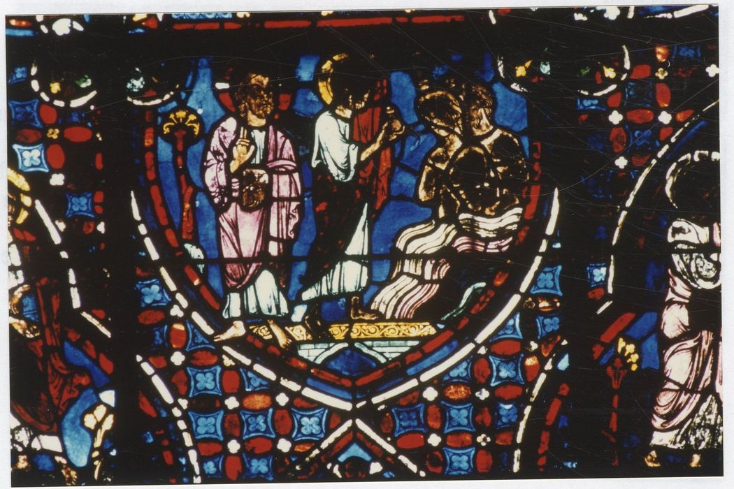 verrière n°0 (verrière des apôtres), détail du panneau 20 (Baptême par un apôtre)