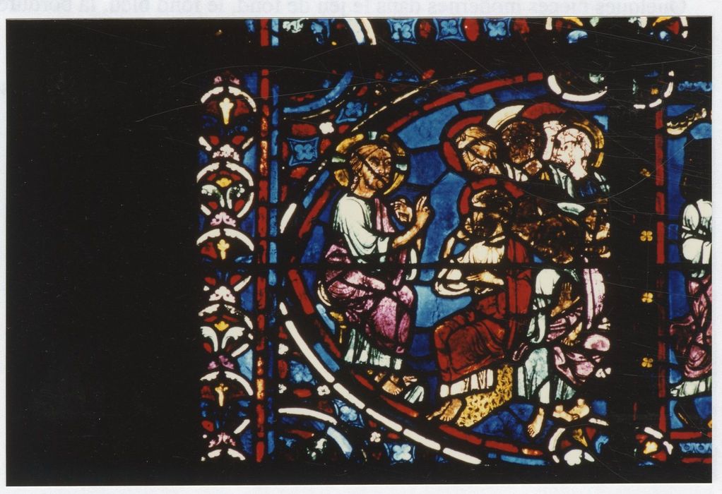 verrière n°0 (verrière des apôtres), détail du panneau 22 (le Christ parle aux apôtres)