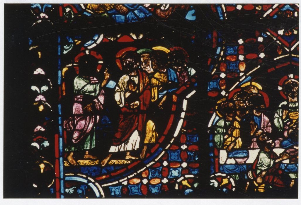 verrière n°0 (verrière des apôtres), détail du panneau 25 (le Christ annonce sa passion aux apôtres)