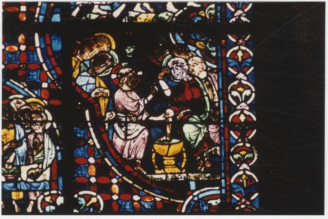 verrière n°0 (verrière des apôtres), détail du panneau 27 (Lavement des pieds)