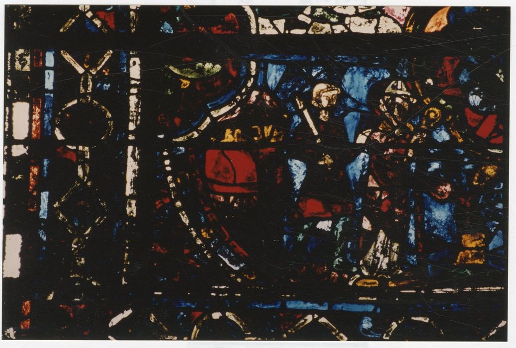 verrière n°18 (verrière de la vie de saint Thomas Becket), détail du panneau 2 (expulsion de Thomas Becket)