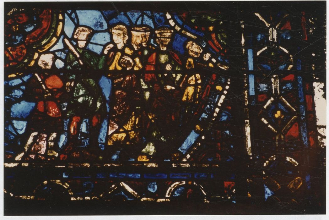 verrière n°18 (verrière de la vie de saint Thomas Becket), détail du panneau 3 (exil des proches de Thomas)