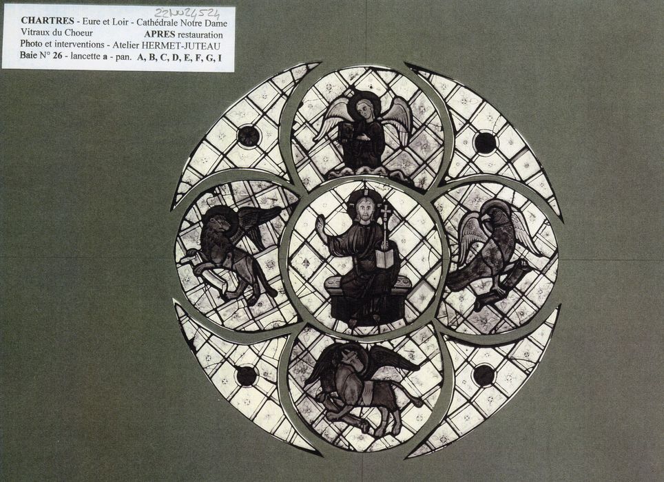 verrière n°26 : Christ entouré des symboles du Tétramorphe (photocopie numérisée)