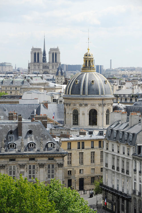 Le dôme de l'Institut et Notre-Dame depuis le port des Saints-Pères