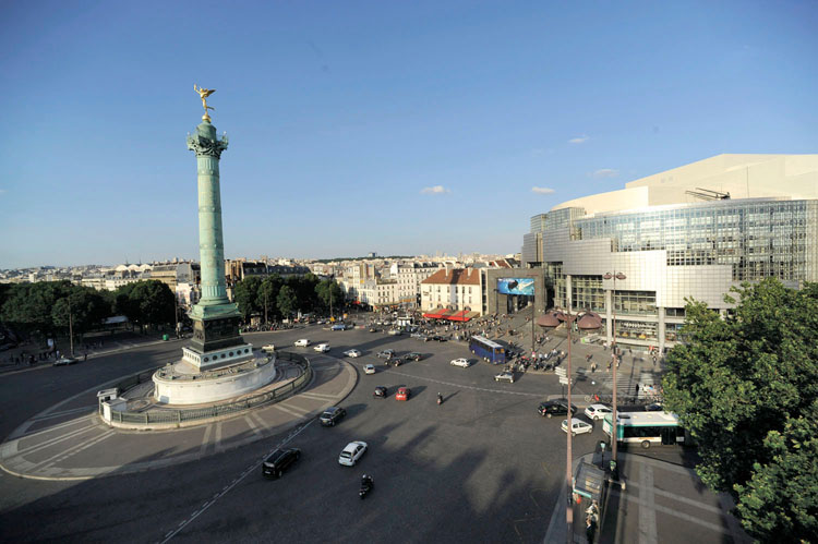 La place et l'opéra Bastille depuis le boulevard Bourdon