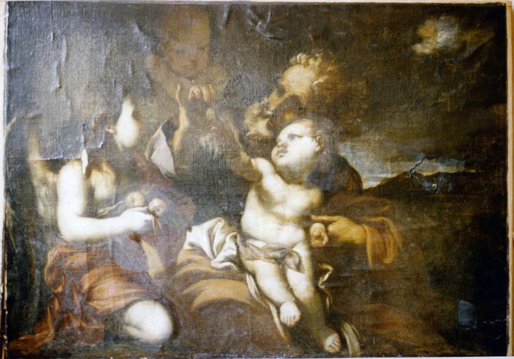 tableau : saint Joseph et l'Enfant Jésus ou le Repos pendant la fuite en Egypte, huile sur toile