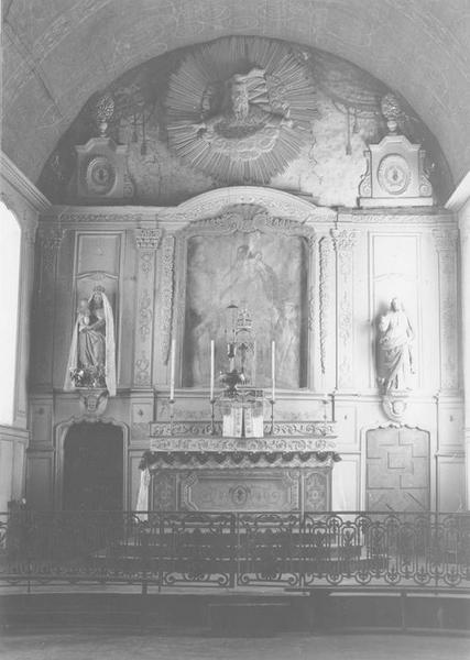 autel, tabernacle, retable, tableau (maître-autel, tabernacle à exposition) : remise du rosaire à saint Dominique et à sainte Catherine de Sienne (la), vue générale