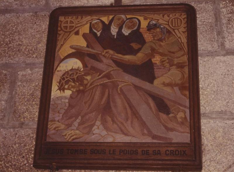 peinture monumentale : chemin de croix « Jésus tombe sous le poids de sa croix », vue générale