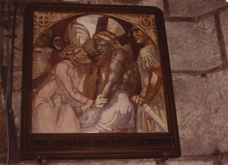 peinture monumentale : chemin de croix « Simon cyrénéen aide Jésus à porter sa croix », vue générale