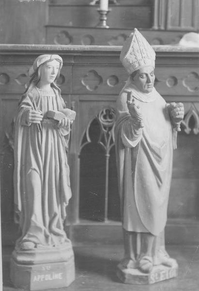 statues : sainte Apolline, saint Eloi, vue générale