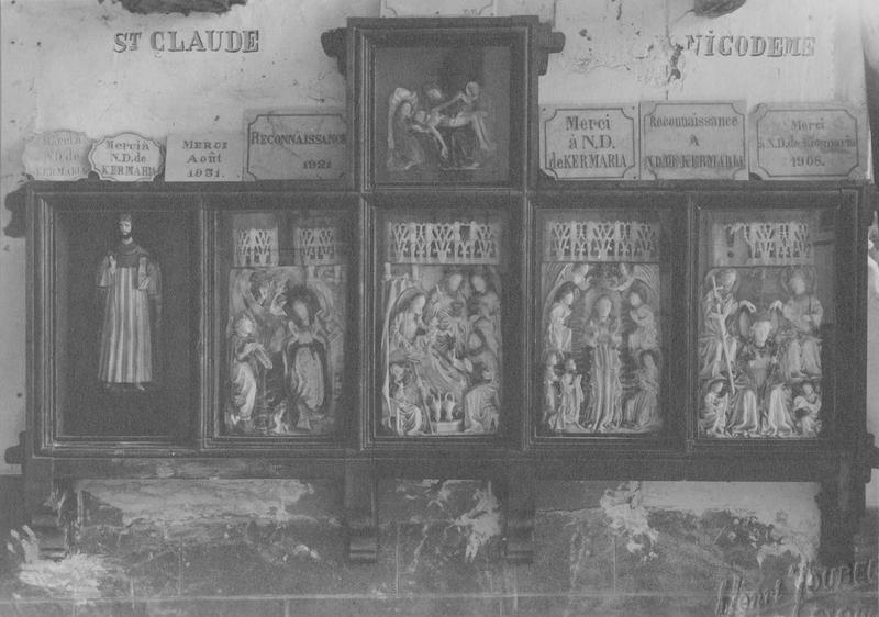 retable : adoration des mages (l'), Assomption de la Vierge (l'), couronnement de la Vierge (le), Annonciation (l'), descente de croix (la), vue générale