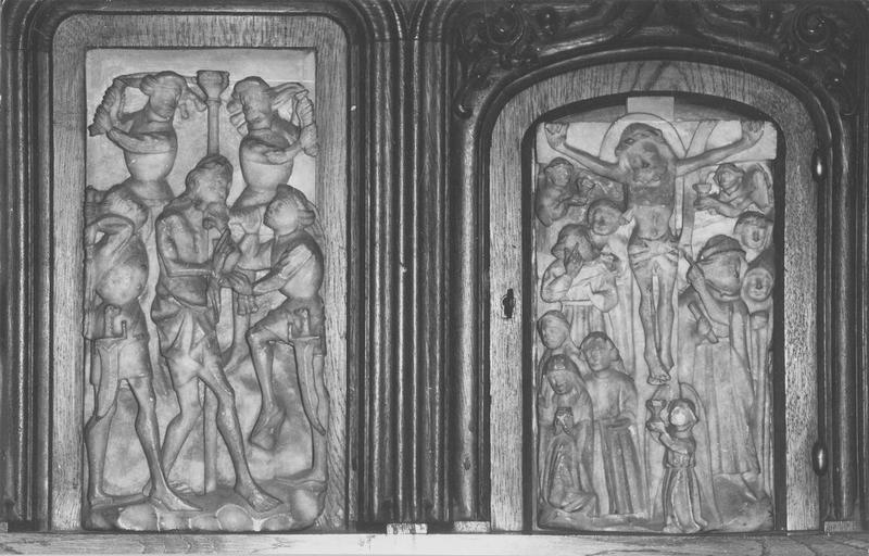 bas-relief : flagellation (la), crucifixion (la), vue générale