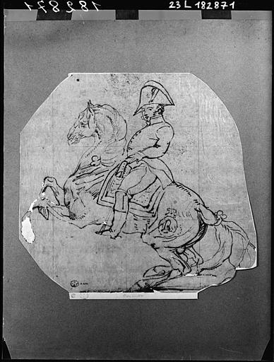Dessin : Etude de cavalier monté sur un cheval qui se cabre
