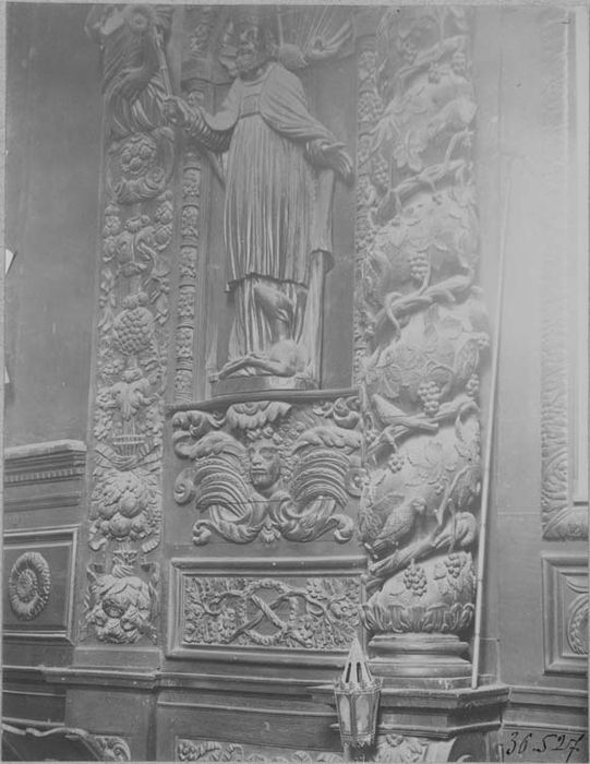 retable, lambris de revêtement, statue : Saint Sylvain, vue partielle