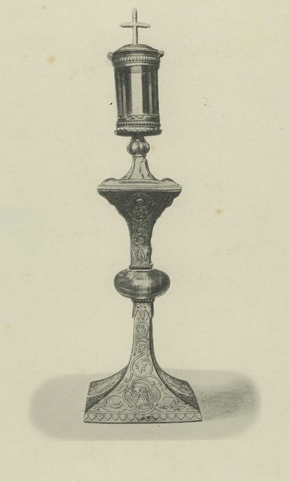 reliquaire-monstrance (reliquaire pédiculé à monstrance cylindrique verticale), vue générale