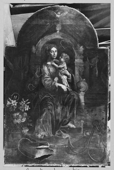 tableau : Vierge à l'Enfant assise, ou Sainte Rose de Lima à l'enfant Jésus ?